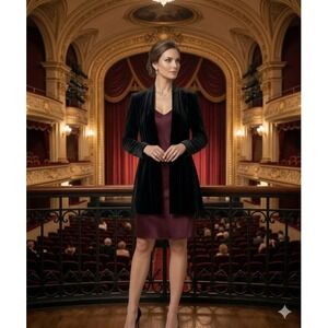 JS Boutique Vintage Black Velvet Evening Topper Jacket L Shoulder Pads Canada‎
